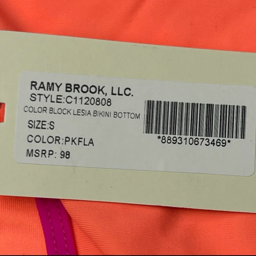 NWT Ramy Brook Bikini Lesia String Bikini Bottoms ColorBlock Pink/Flamingo Small